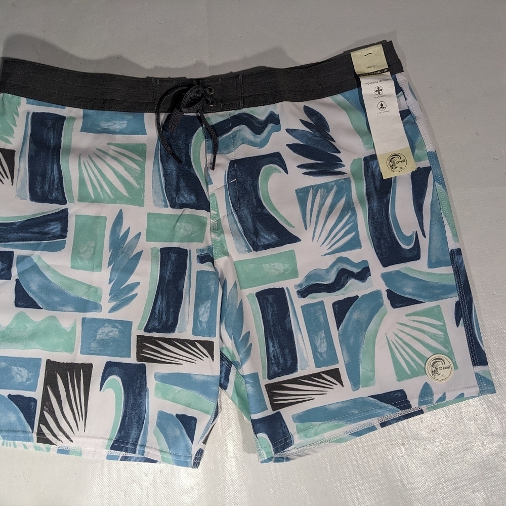 NEW Men's O'Neill Swim Boardshorts OG Print Stretch 18" Length White